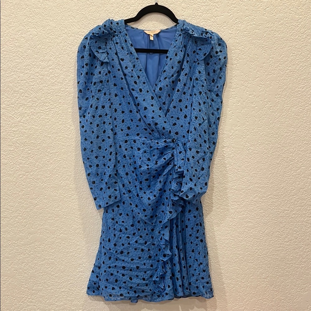 Rebecca Taylor Blue Polka Dot Wrap Ruffle A-line Dress